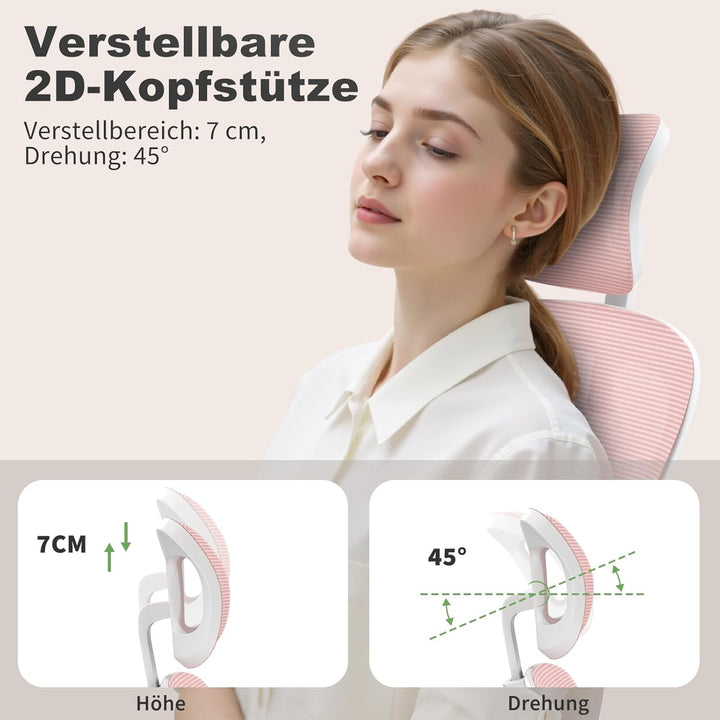 naspaluro Ergonomischer Schreibtischstuhl, Bürostuhl mit Kopfstütze/Hochklappbaren Armlehnen, Atmung