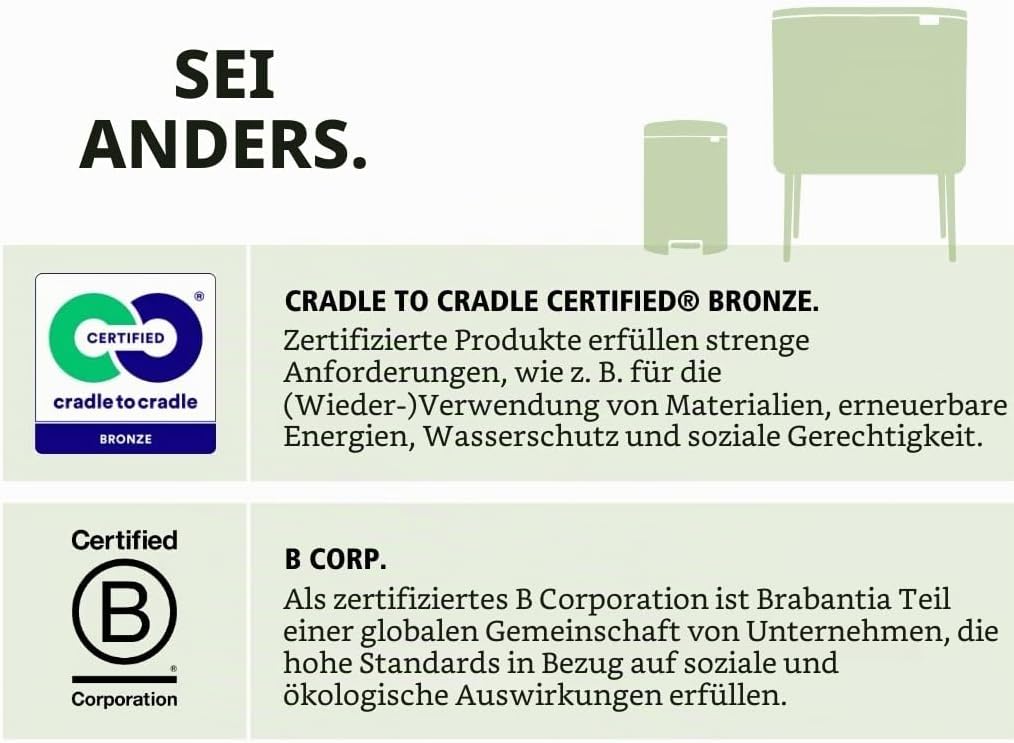 Brabantia 316043 Bo Touch Bin, 3 x 11 L Abfalleimer, Edelstahl, Platinum, 54 x 31.5 x 68 cm 3 Innene