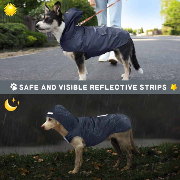 Idepet Regenmantel für Hunde, mit Kragenloch wasserdicht reflektierend Winddicht Poncho mit Kapuze f