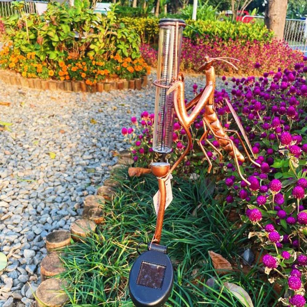 Solarbetriebener Regenmesser – Gartenstecker – Statue, Dekoration, leuchtet im Dunkeln, Metall, Hofk