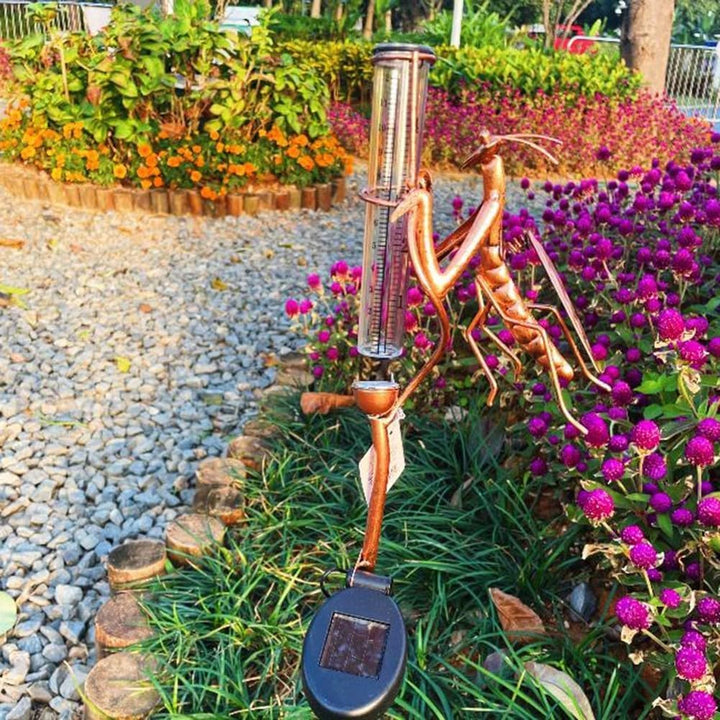 Solarbetriebener Regenmesser – Gartenstecker – Statue, Dekoration, leuchtet im Dunkeln, Metall, Hofk