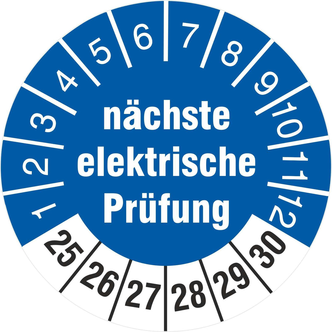 2500 Prüfplaketten 30 mm nächste elektrische Prüfung 2025-2030 Prüfetiketten