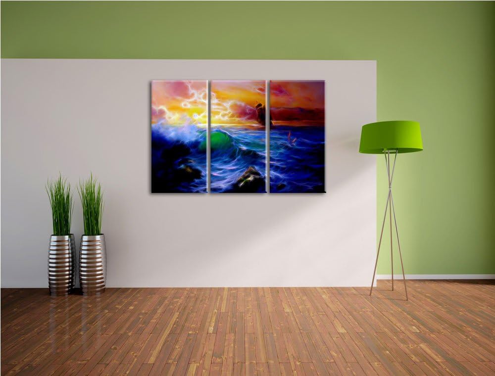 Dark Sturm über dem Meer Kunst Spezial 3-Teiler Leinwandbild 120x80 Bild auf Leinwand, XXL riesige B