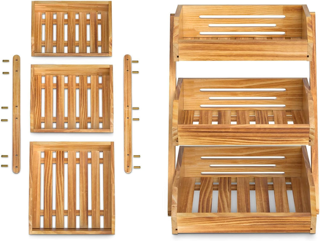 Calm Cozy Obstkorb aus Holz 3 Etagen, Gemüsekorb Obst Etagere, Aufbewahrung Halter für Obst, Kuchen,