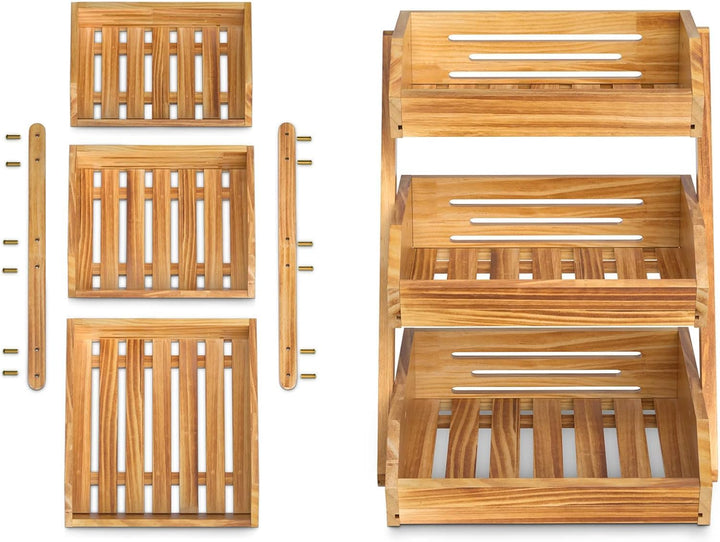 Calm Cozy Obstkorb aus Holz 3 Etagen, Gemüsekorb Obst Etagere, Aufbewahrung Halter für Obst, Kuchen,