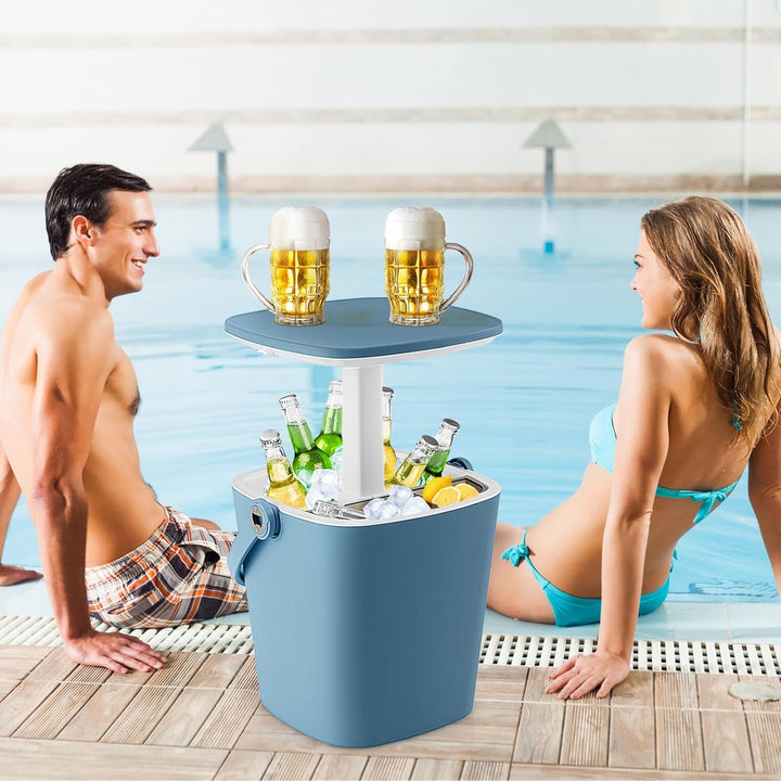 GYMAX Cool Bar mit Griff, tragbarer 15 L Bier- & Weinkühler mit Eiszange & Flaschenöffner, 3-in-1 Be