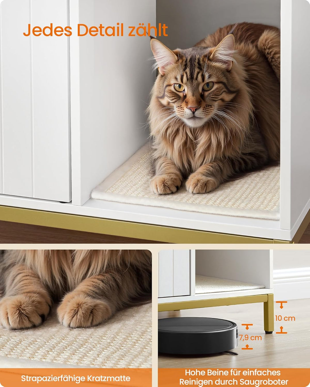 Feandrea Katzenklo-Schrank, Katzenhaus, Katzentoilette, mit Kratzmatte, hohe Beine, für Katzen, Beis