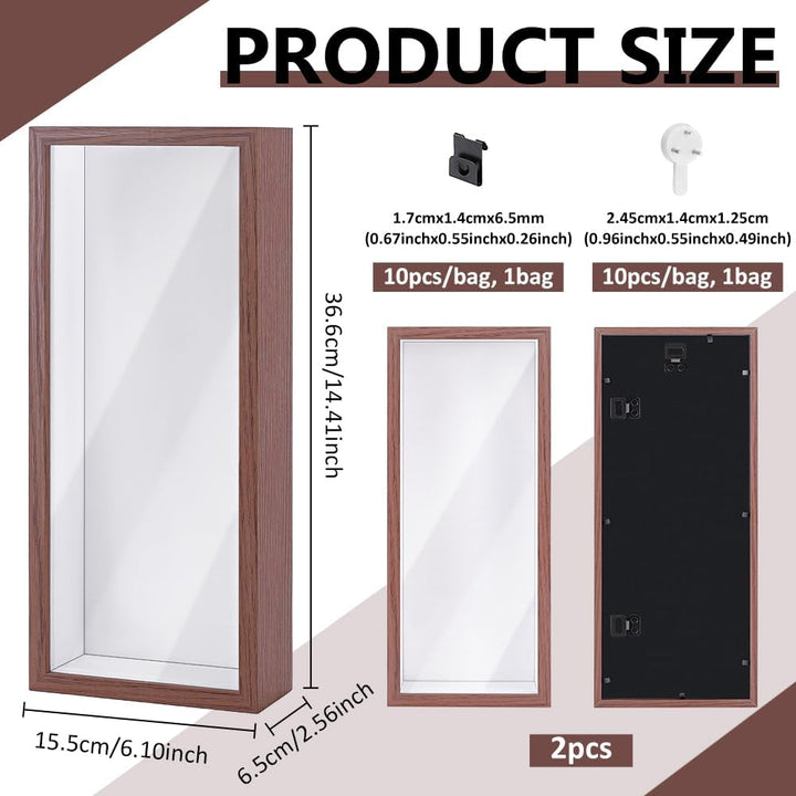 2 Stück Schattenbox Displaykasten 36.6x15.5x6.5cm Rechteckiger MDF Schattenboxrahmen Mit Nagelaufhän