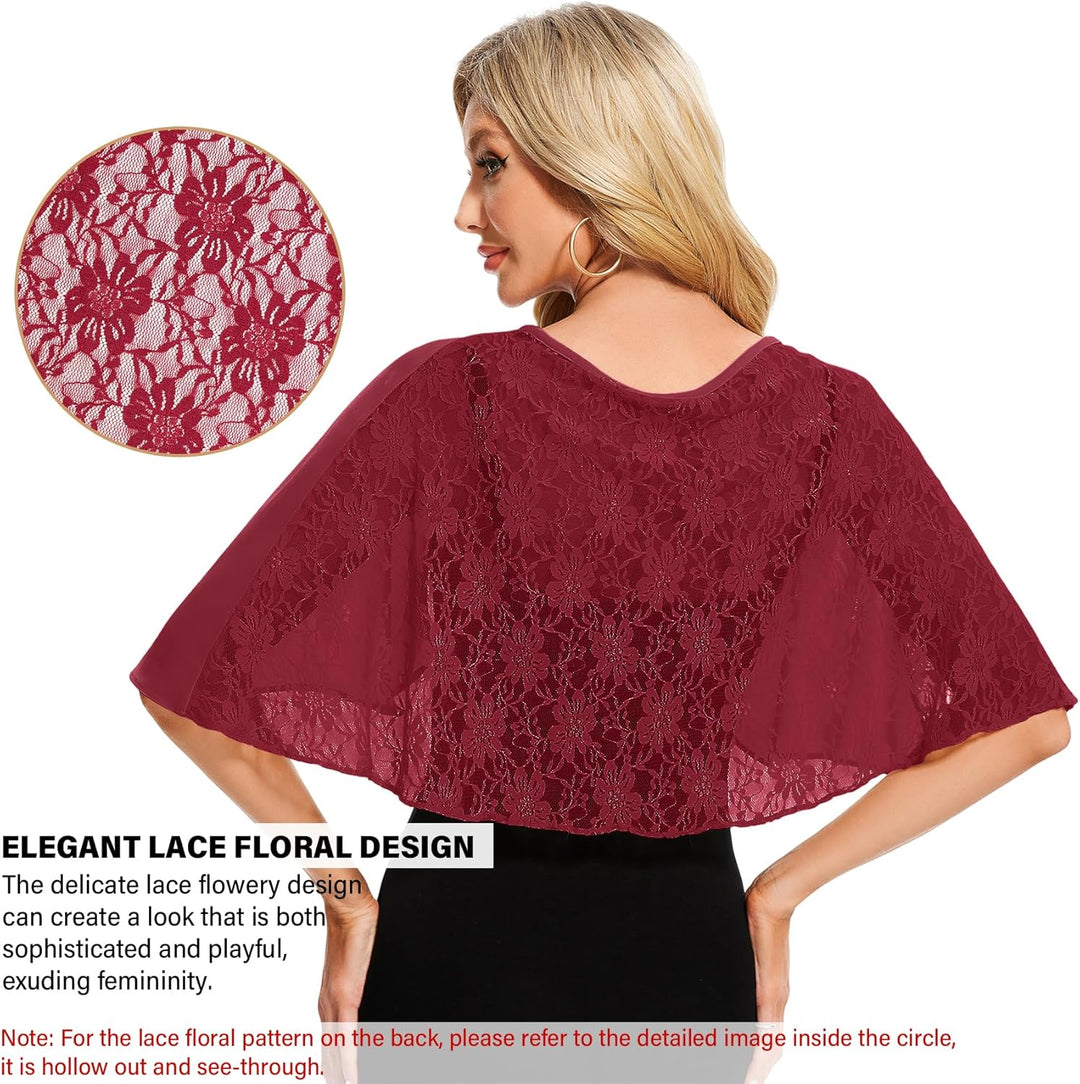 Damen Spitzen Schal Stola Chiffon Umhang Cape Capelets für Hochzeit Abendkleid Braut Party Elegant S