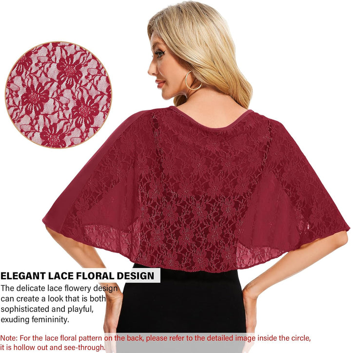 Damen Spitzen Schal Stola Chiffon Umhang Cape Capelets für Hochzeit Abendkleid Braut Party Elegant S