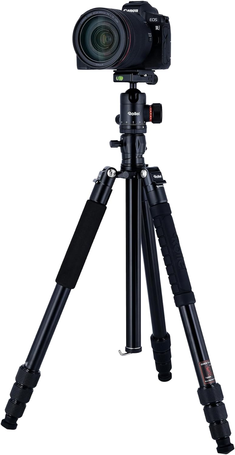 Rollei C5I MAKRO PRO I Aluminium Stativ I Schwarz I 3D-Kugelkopf I Einbeinstativ I Smartphone- Halte