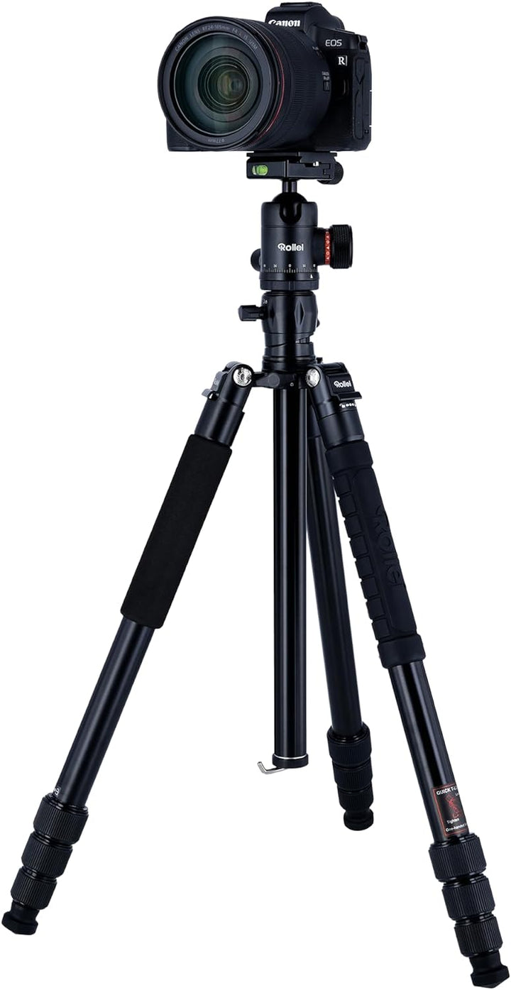Rollei C5I MAKRO PRO I Aluminium Stativ I Schwarz I 3D-Kugelkopf I Einbeinstativ I Smartphone- Halte