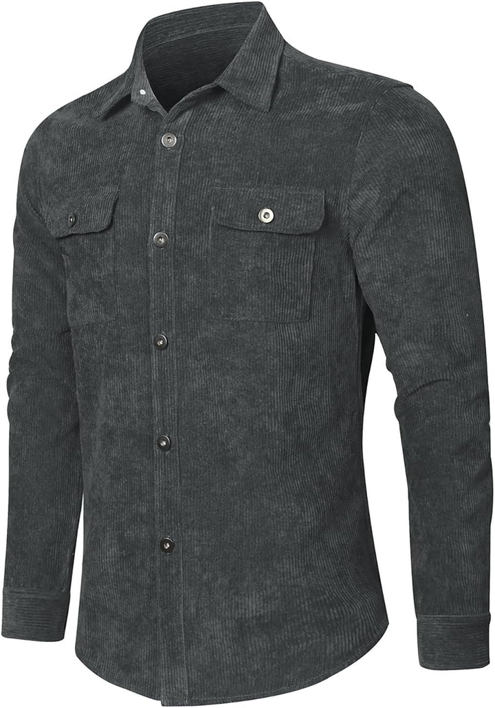 Herren Hemd Cord Langarm Freizeithemd Männer Jacke Regular Fit Button Up Hemdjacke Mit Klappentasche