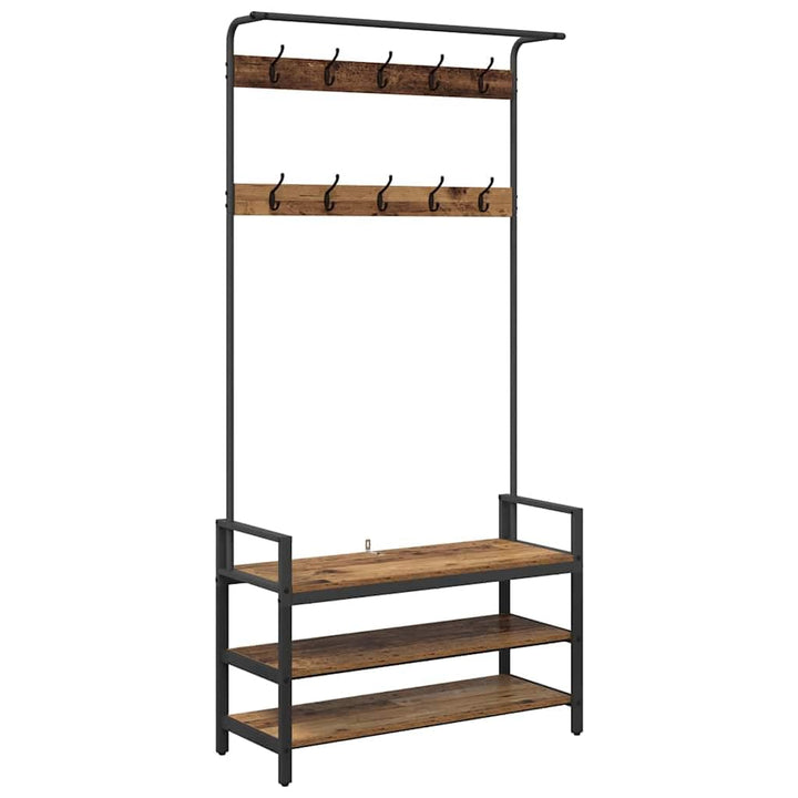 Hothingwell Garderobenständer aus Holz, antik, 95 x 34 x 184 cm, Ingenieurholz | Integrierte Aufbewa