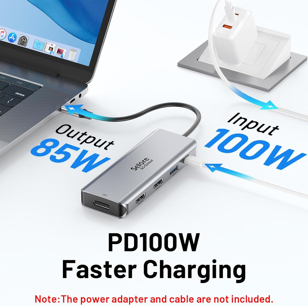 USB C Dockingstation Triple Display Dual HDMI Adapter, 9 in 1 Laptop Docking Station zu Displayport
