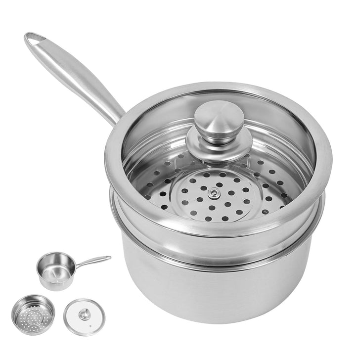 Edelstahl Dampftopf, 2-Ebenen-Mehrzweck-Dampfkochtopf mit Dämpfkorb, Deckel, 2L Dampfkocher für klei