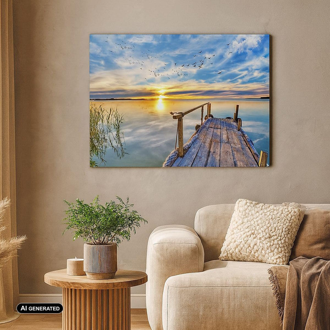 ARTTOR Bilder auf Leinwand 100x70cm Leinwandbild mit Rahmen See Brücke Gross Wanddeko Bild Schlafzim