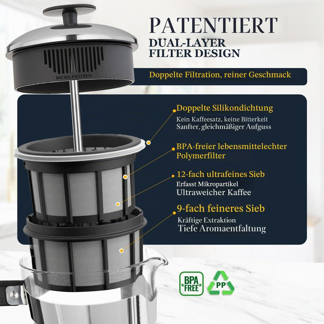 ESPRO – P5 French Press – Kaffee- und Teezubereiter mit doppeltem Mikrofilter, körnungsfreies und bi