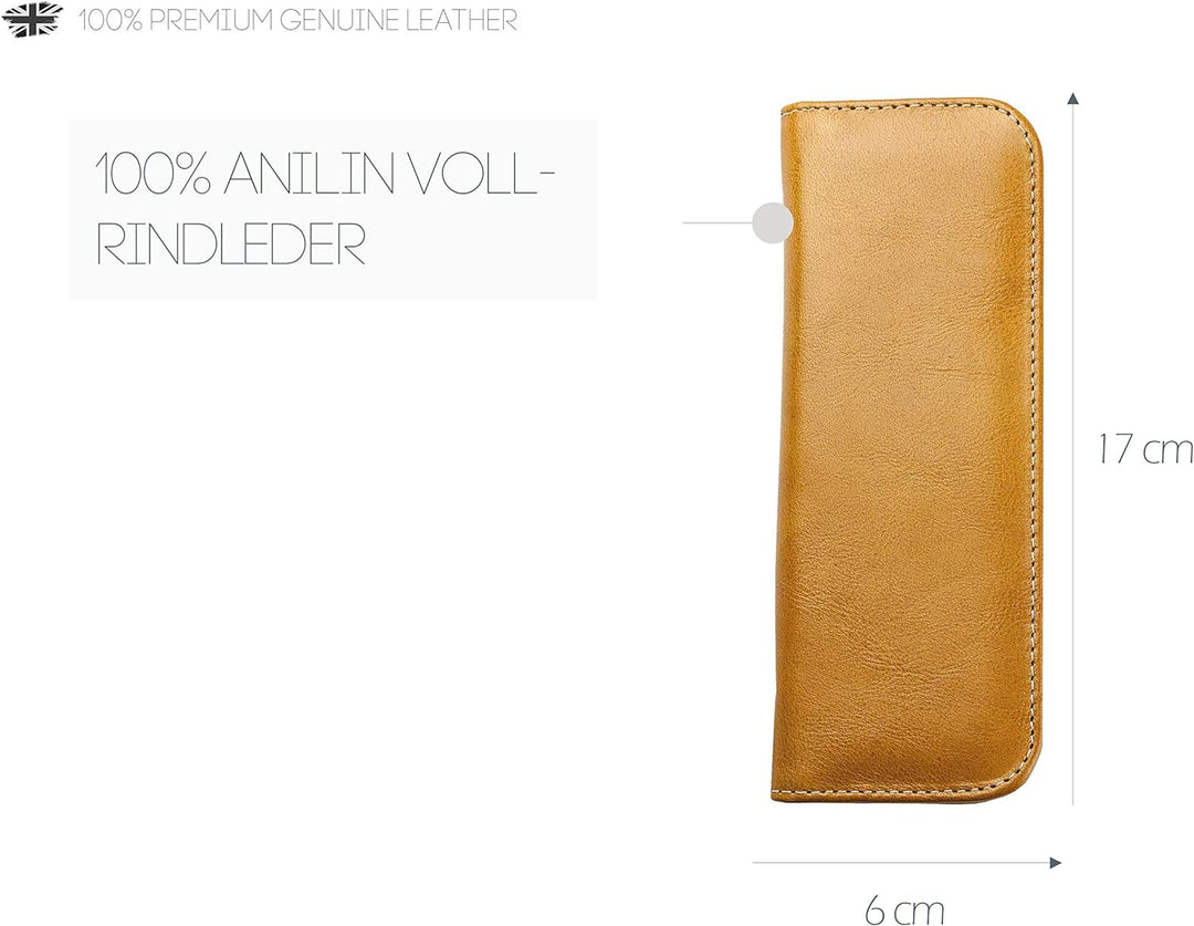 DELMON VARONE - Personalisierbares Schreibgeräteetui aus Vintage Anilin Leder braun, Echtleder Stift