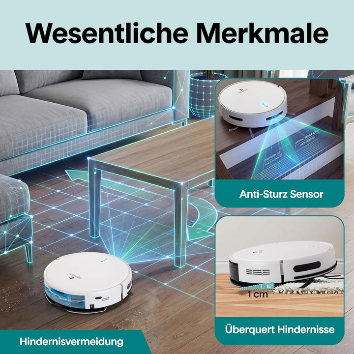 SereneLife Saugroboter mit Wischfunktion, Staubsauger Roboter, 2000pa Saugroboter mit APP Steuerung,
