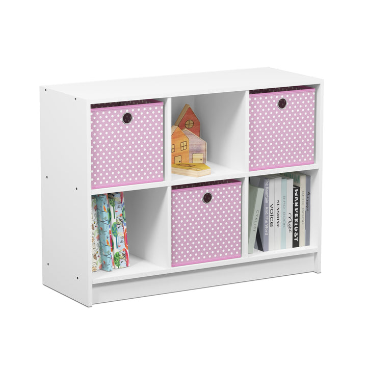 Furinno Basic Bücherregal mit 6 Fächern und 3 Einschüben, holz, Weiss/Rosa, 30.23 x 30.23 x 59.94 cm