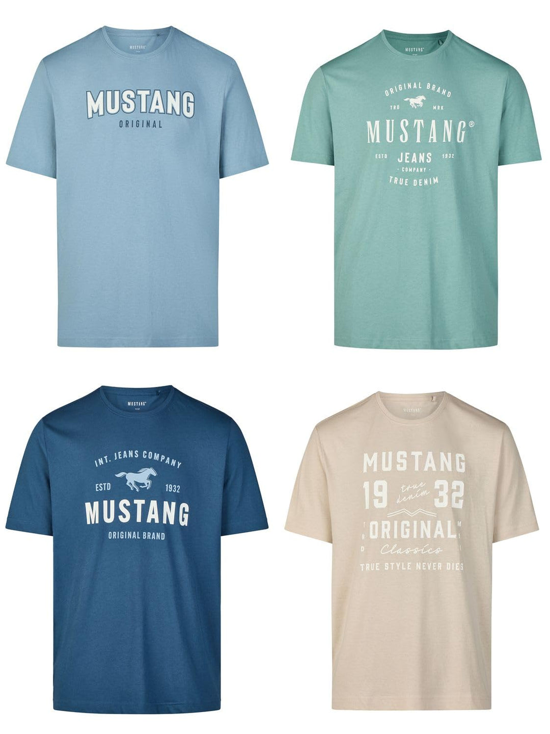 MUSTANG Tshirt Herren Baumwolle Regular Fit 4er Pack Set Rundhals Kurzarm Sommer Tee Shirt Logoprint