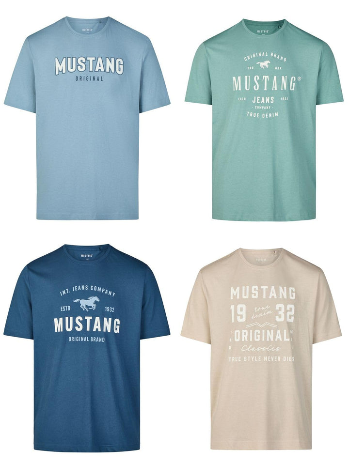 MUSTANG Tshirt Herren Baumwolle Regular Fit 4er Pack Set Rundhals Kurzarm Sommer Tee Shirt Logoprint