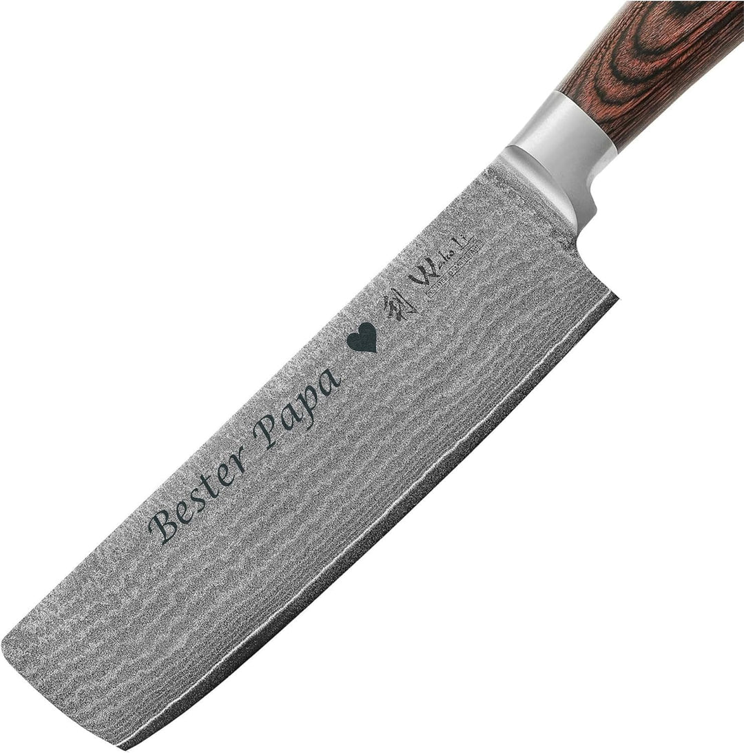 Wakoli Edib 2er Damastmesser Set mit Gravur – Personalisiertes Messer-Set, Santoku & Nakiri (17/17,5