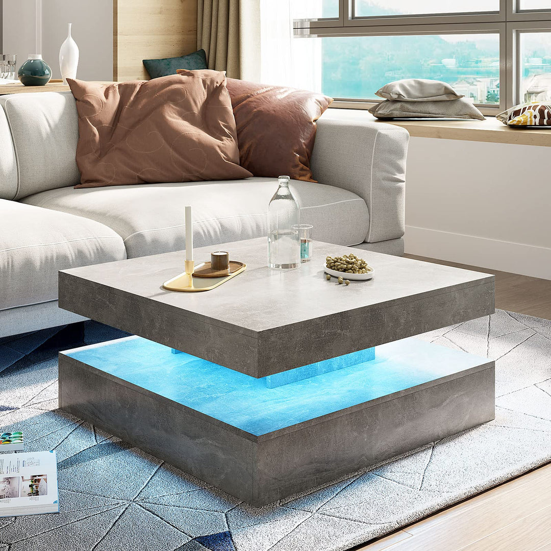 Couchtisch Wohnzimmertisch grau Matt, Sofatisch mit LED Beleuchtung modern für Wohnzimmer, 78 x 78 x