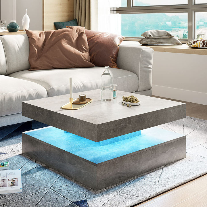 Couchtisch Wohnzimmertisch grau Matt, Sofatisch mit LED Beleuchtung modern für Wohnzimmer, 78 x 78 x