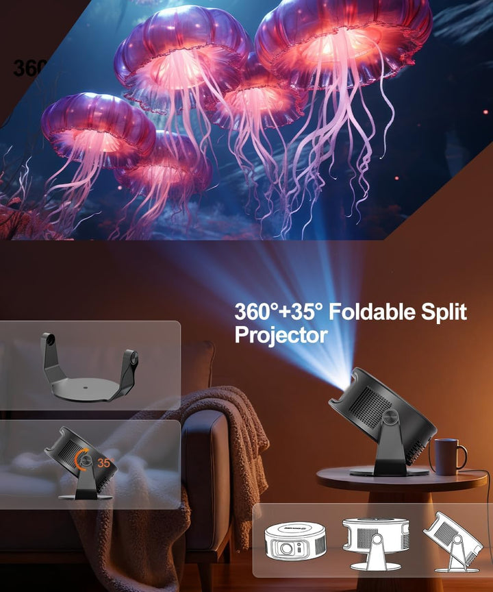 Magcubic Mini Beamer 4K, 360°+35° Foldable Split Projector, 260 ANSI Wi-Fi 6 und Bluetooth 5.4, Auto
