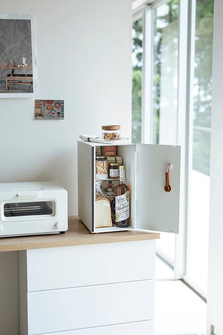 Yamazaki 5682 TOSCA Brotkasten, hochkant, weiss, Stahl/Holz, Minimalistisches Design