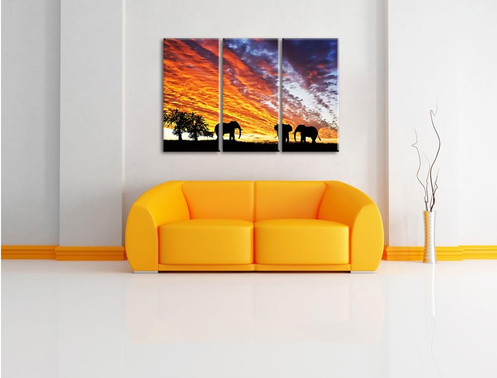Pixxprint Elefanten in Wüste als Leinwandbild/Grösse: 3 Teilig (120x80 cm) cm/Wandbild/Kunstdruck/fe