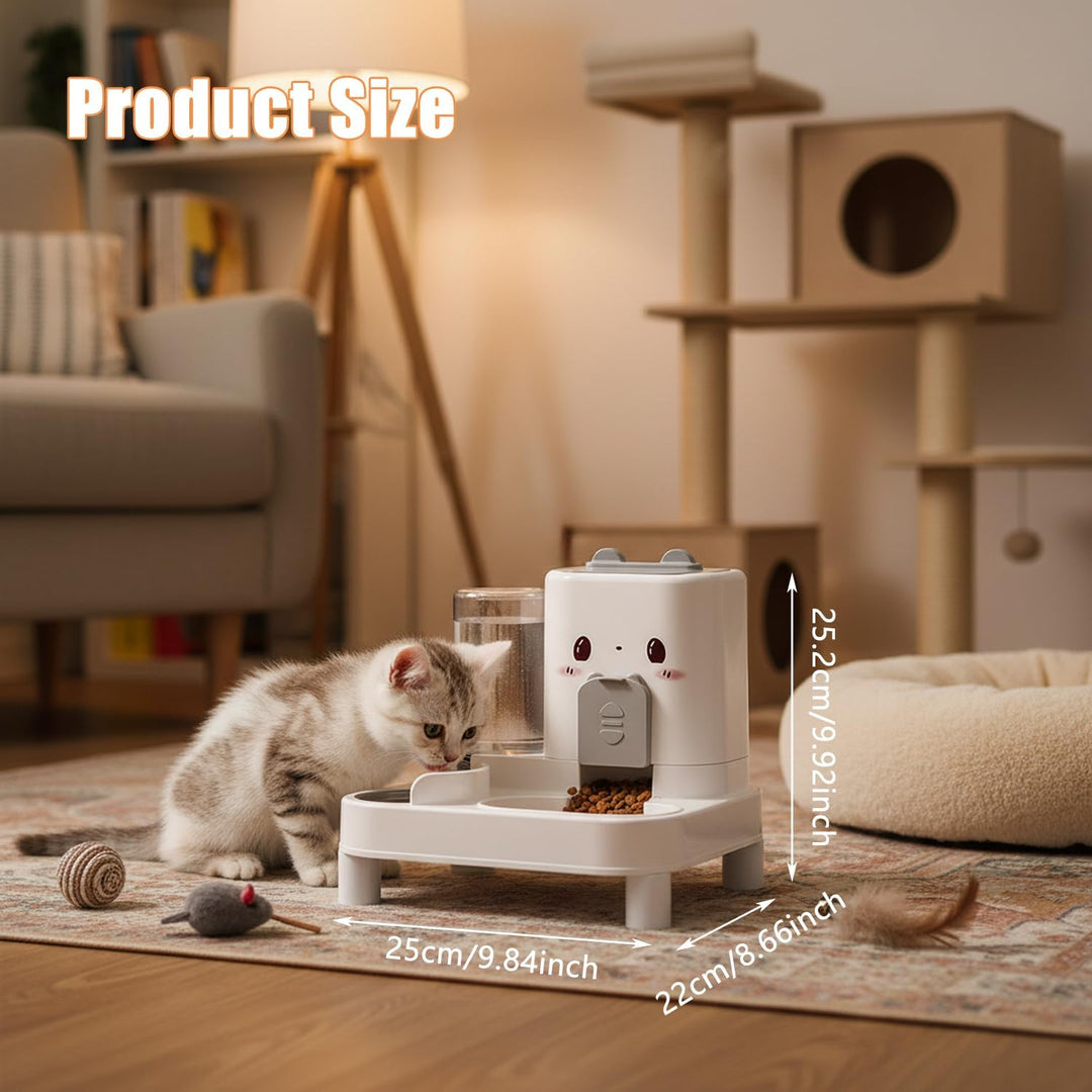 Wasserspender Futterspender für Katze und Hund, 2-In-1 Automatischer Trockenfutterspender, Automátic