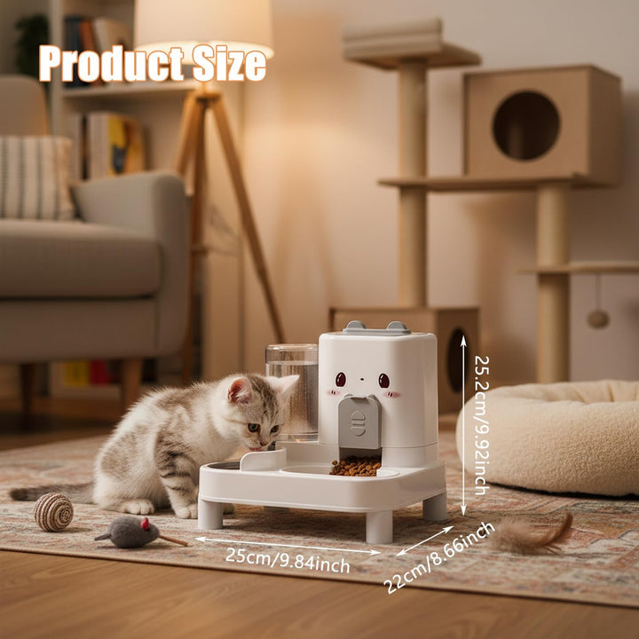 Wasserspender Futterspender für Katze und Hund, 2-In-1 Automatischer Trockenfutterspender, Automátic