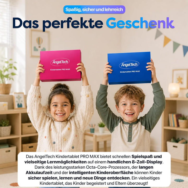 AngelTech Kinderpaket PRO MAX - Kinder Tablet PRO MAX + Kinder Kopfhörer - Android 14 - Kombi Paket