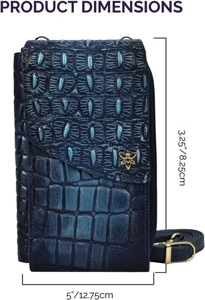 Anuschka Anna by Women's Crossbody Handytasche aus echtem Leder | Handbemalte Handwerkskunst Croc Em