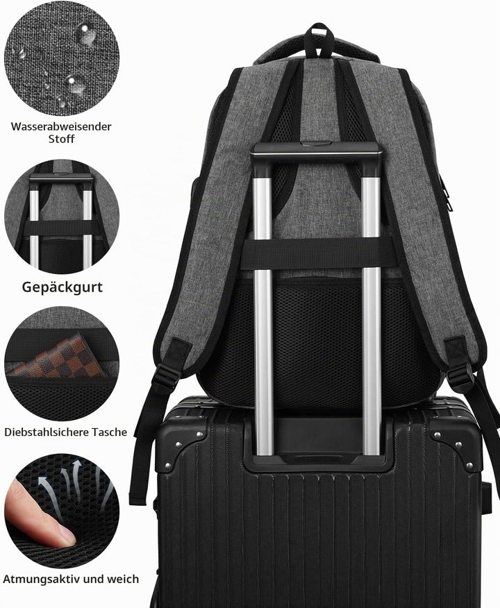 kadilong Rucksack Herren 17.3 Zoll Laptoptasche mit USB Ladeanschluss für Arbeit Business Reisen Sch