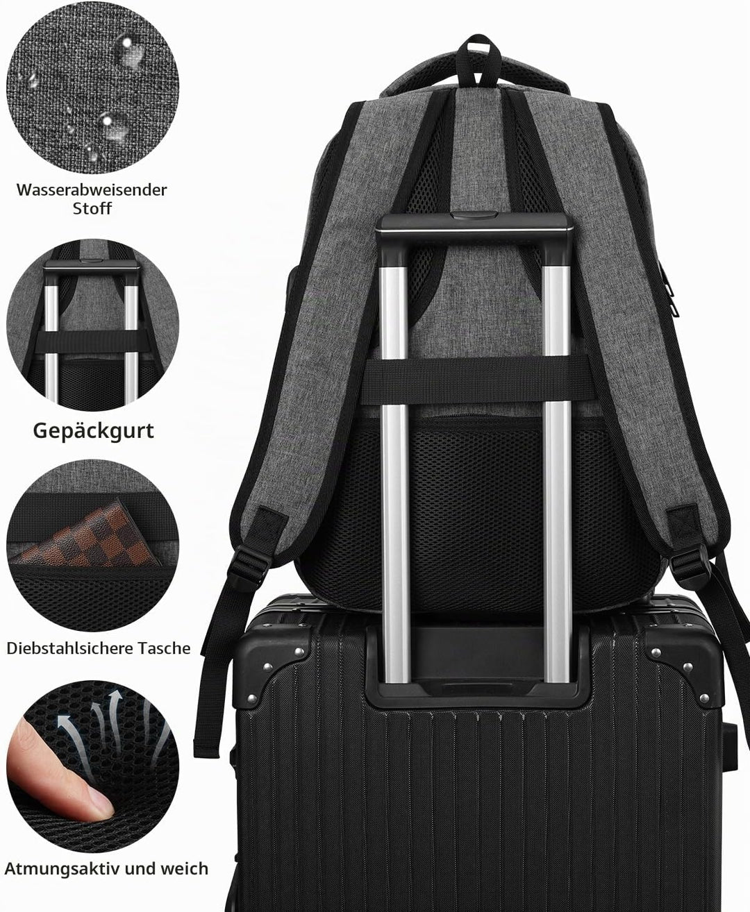 kadilong Rucksack Herren Laptoptasche mit USB Ladeanschluss für Arbeit Business Reisen Schulrucksack