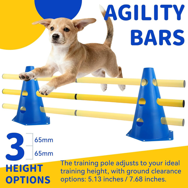 Steckhürden Set für Hunde, Agility Hürden für Hunde und Pferde, Agility Set mit 8 Kegel 23cm Höhe +