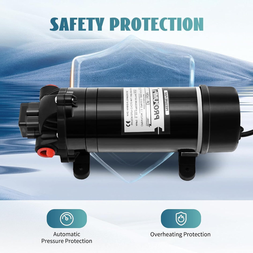 120W Selbstansaugende Wasserpumpe, 5.1–5.5 l/min Membranpumpe | mit Maximaler Betriebsdruck 80–90 ps