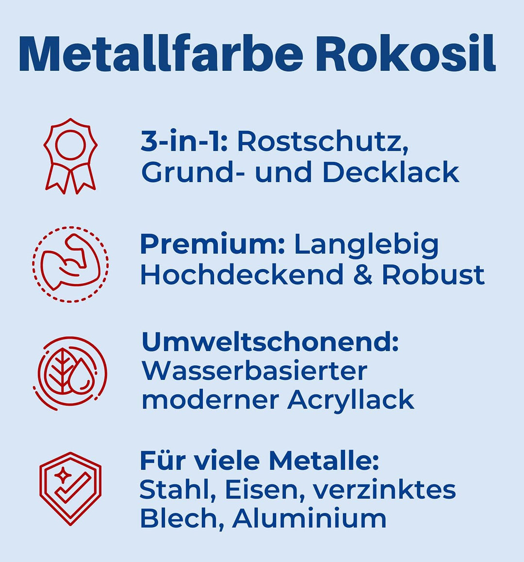 Metallfarbe ROKOSIL - 3,6 Kg in Blau - 3in1 Metallschutzlack inkl. Grundierung, Rostschutz &amp; Deckfar