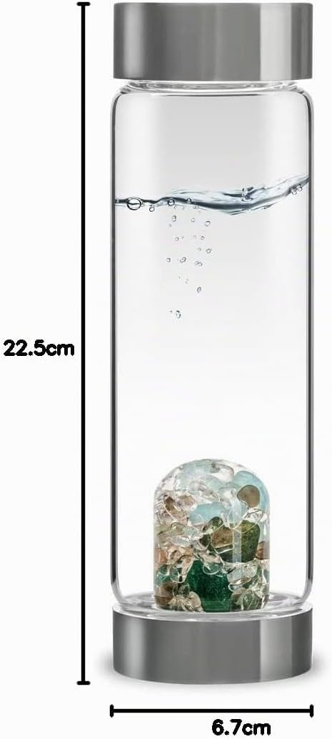 VitaJuwel ViA FOREVER YOUNG - Wasserflasche aus Glas (0,5l) mit Aquamarin, Aventurin, Rauchquarz &amp; B