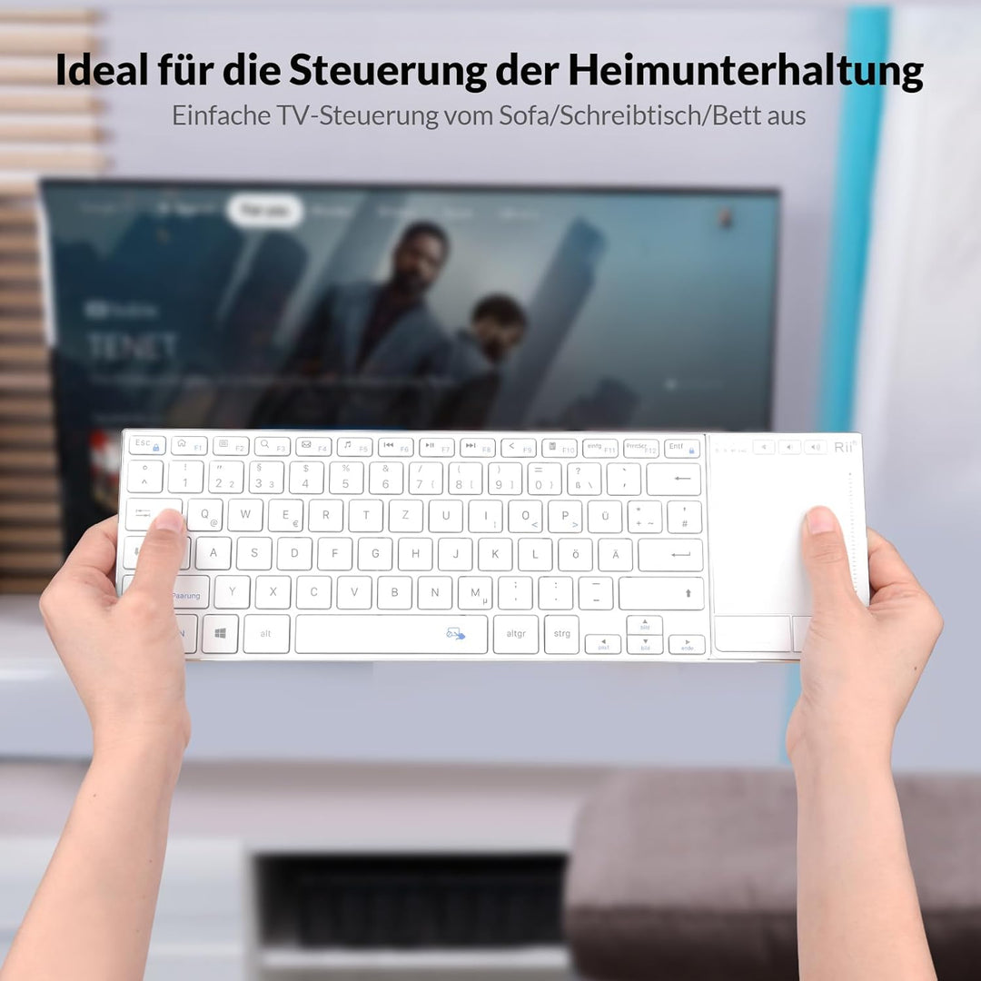 Rii Kabellose Tastatur mit Touchpad, Zwei Verbindungsmodi, Wireless Keyboard, Tastatur Kabellos Klei