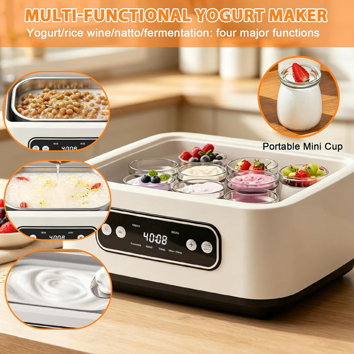 1.6L Joghurtbereiter, Griechische Joghurtmaschine mit 6 Gläsern, Joghurt- und Frischkäsebereiter, Ze