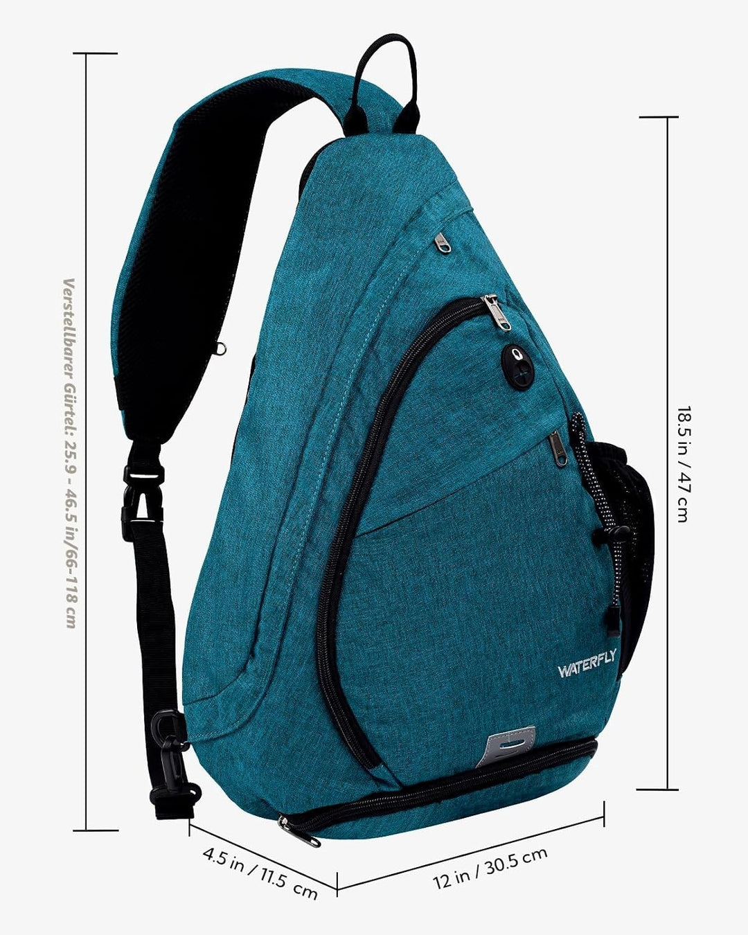 WATERFLY Sling Bag Crossbody Backpack Schulterrucksack Herren Damen | Grosse Kapazität, Verstellbare