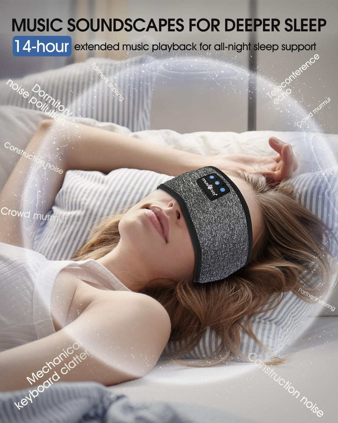 MUSICOZY Schlafkopfhörer Bluetooth 5.4, Bequem & Ultraleicht Stirnband kopfhörer zum Schlafen mit Hi