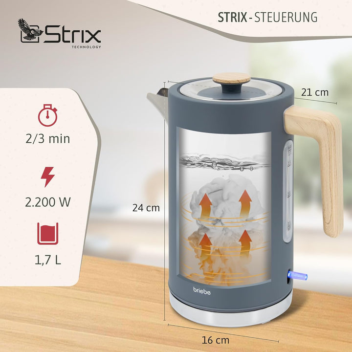 briebe Nordic Set Toaster 2 Scheiben Breite Schlitze mit Brötchenaufsatz, 6 Toast Stufen + Wasserkoc