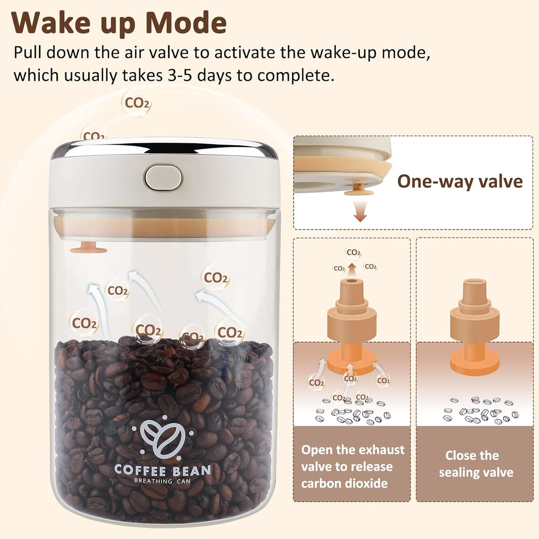 Kaffeedose Luftdicht, 1100ml Vakuum Kaffeebehälter aus Hochwertigem Glas für Kaffeebohnen, Pulver, T