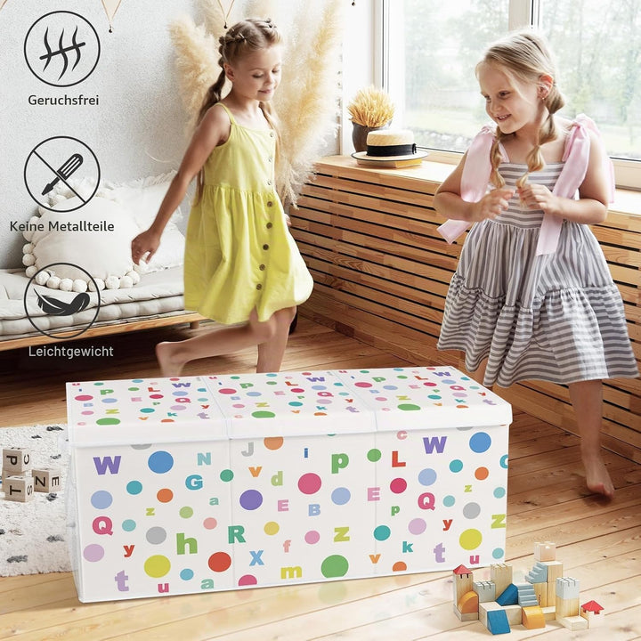Spielzeugkiste Aufbewahrungsbox mit Deckel Kinder 96 x 32 x 40 cm, Faltbare und Platzsparend für Kin